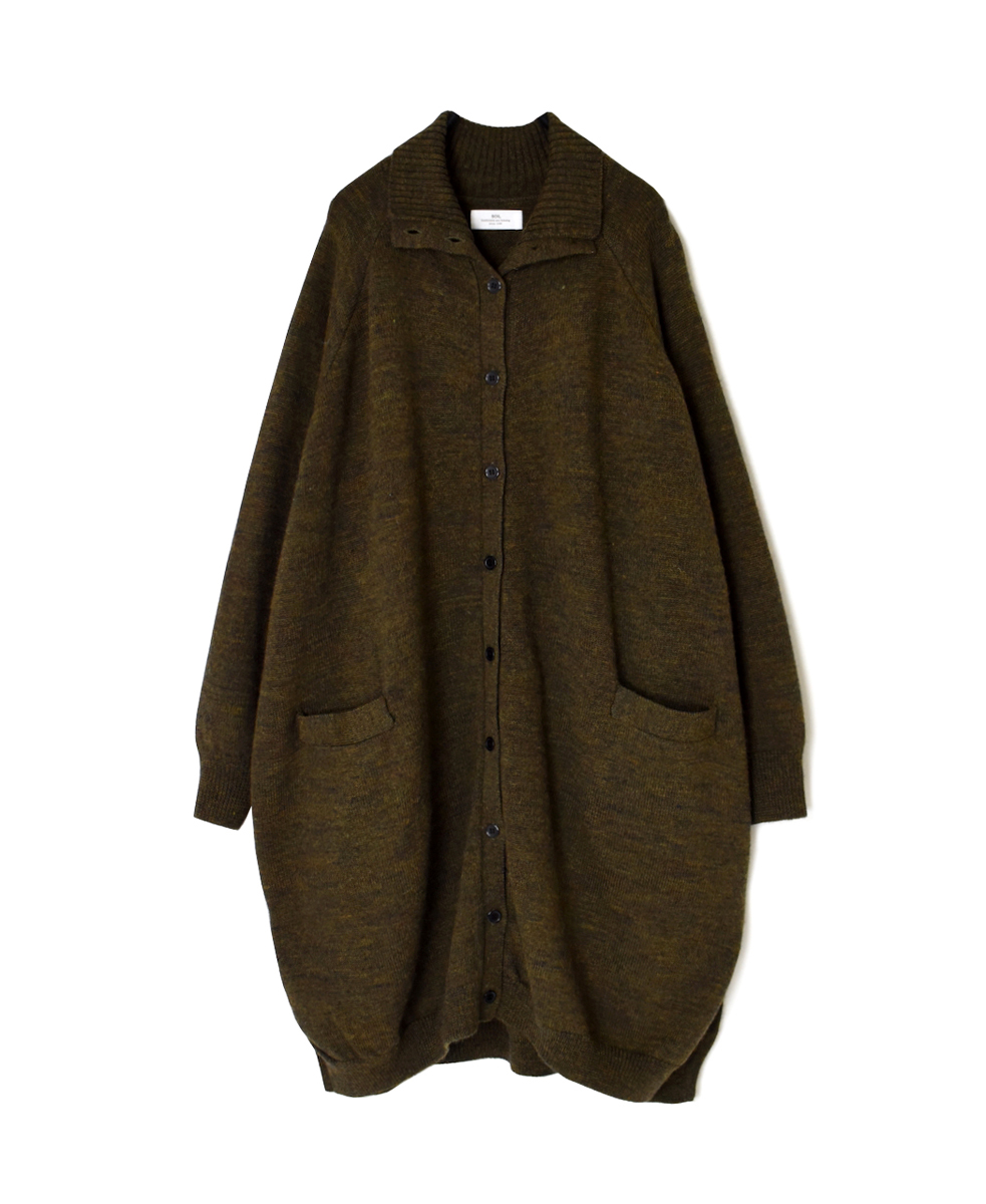 GNSL22703 (カーディガン) 7GG 2PLY PLAIN STITCH COTSWOLDS TURTLE NECK BUTTON LONG CARDIGAN