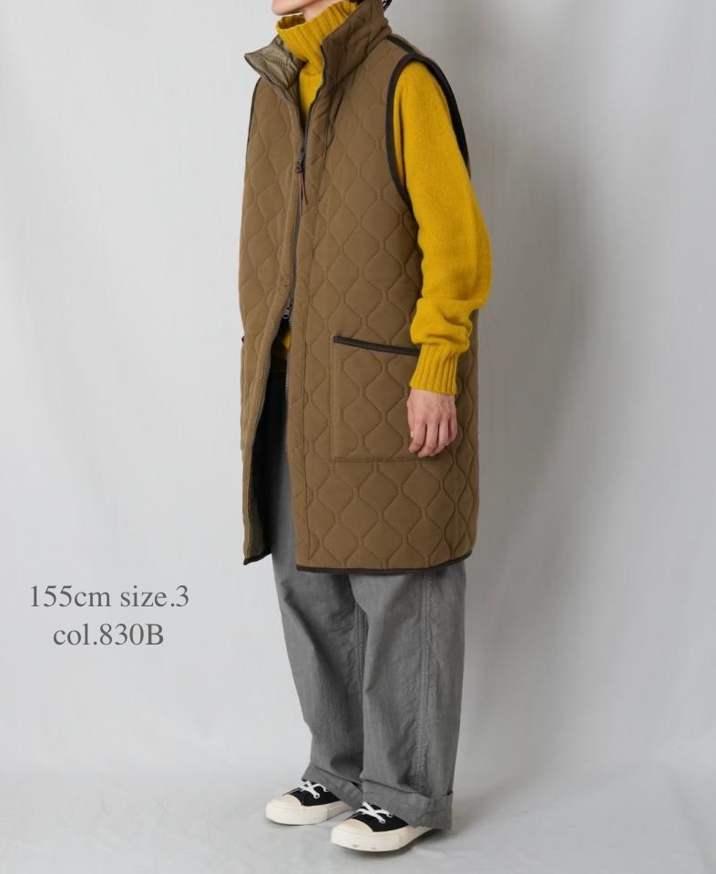 NAM2551(ベスト) PLAIN POLYESTER×FREECE HEAT QUILT HIGH-NECK FULL DOUBLE ZIP-UP REVERSIBLE LONG VEST