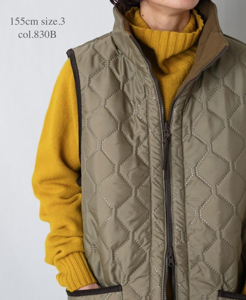 NAM2551(ベスト) PLAIN POLYESTER×FREECE HEAT QUILT HIGH-NECK FULL DOUBLE ZIP-UP REVERSIBLE LONG VEST