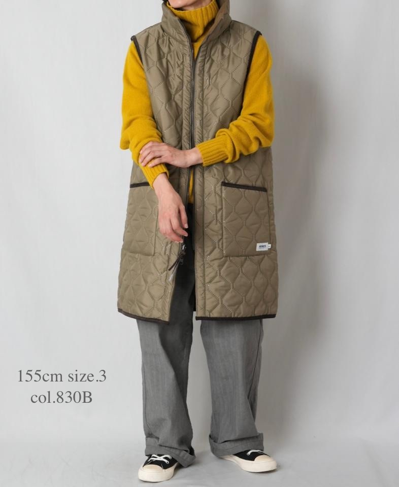 NAM2551(ベスト) PLAIN POLYESTER×FREECE HEAT QUILT HIGH-NECK FULL DOUBLE ZIP-UP REVERSIBLE LONG VEST