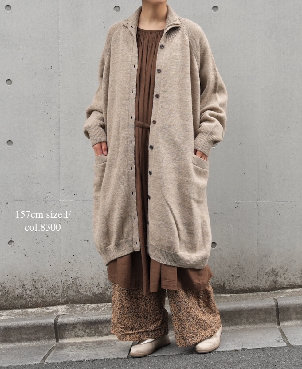 GNSL22703 (カーディガン) 7GG 2PLY PLAIN STITCH COTSWOLDS TURTLE NECK BUTTON LONG CARDIGAN
