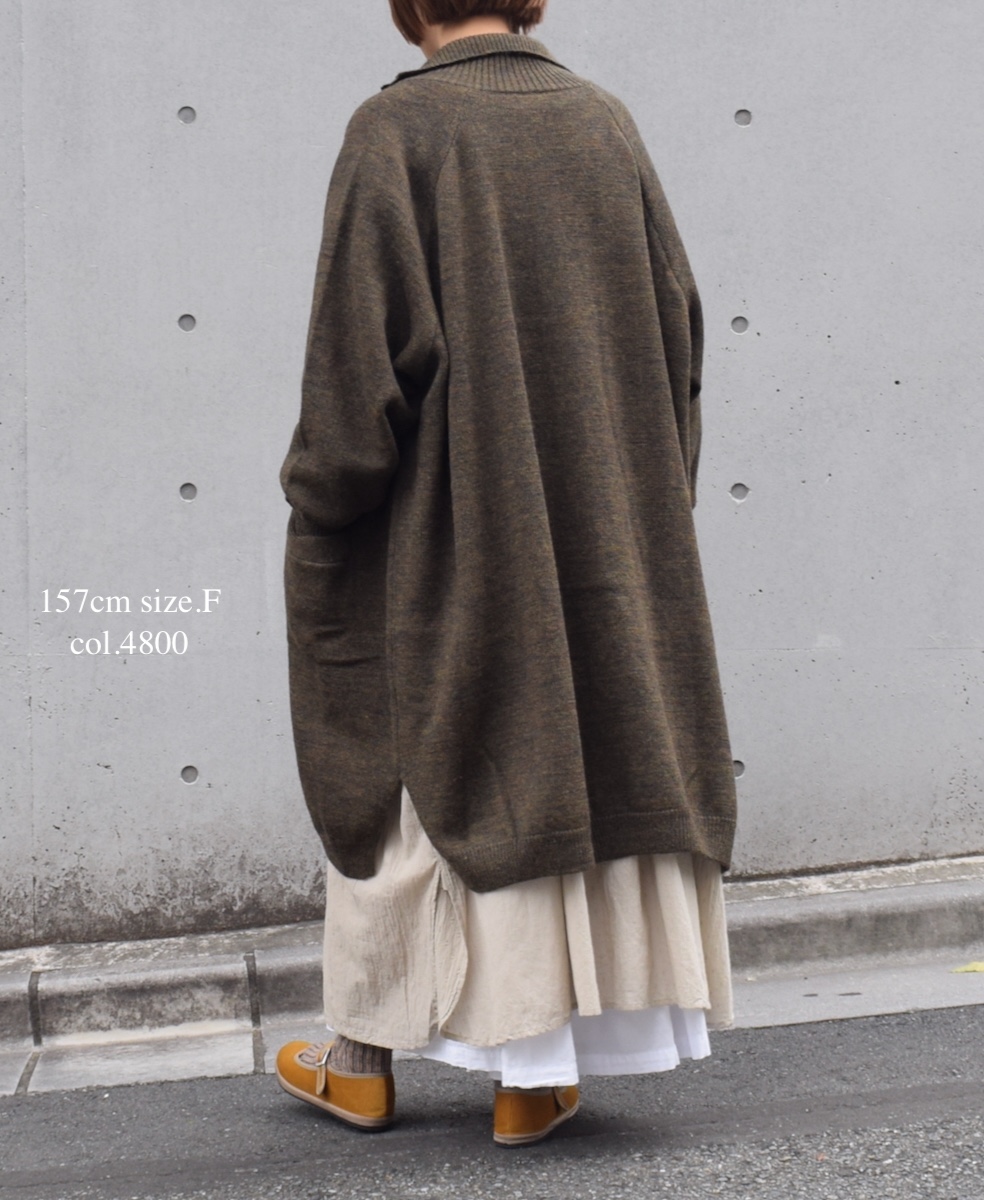 GNSL22703 (カーディガン) 7GG 2PLY PLAIN STITCH COTSWOLDS TURTLE NECK BUTTON LONG CARDIGAN