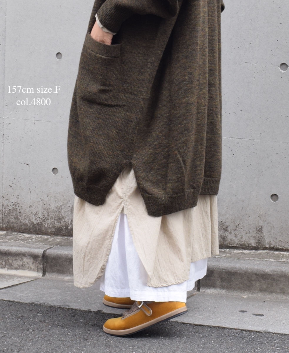GNSL22703 (カーディガン) 7GG 2PLY PLAIN STITCH COTSWOLDS TURTLE NECK BUTTON LONG CARDIGAN