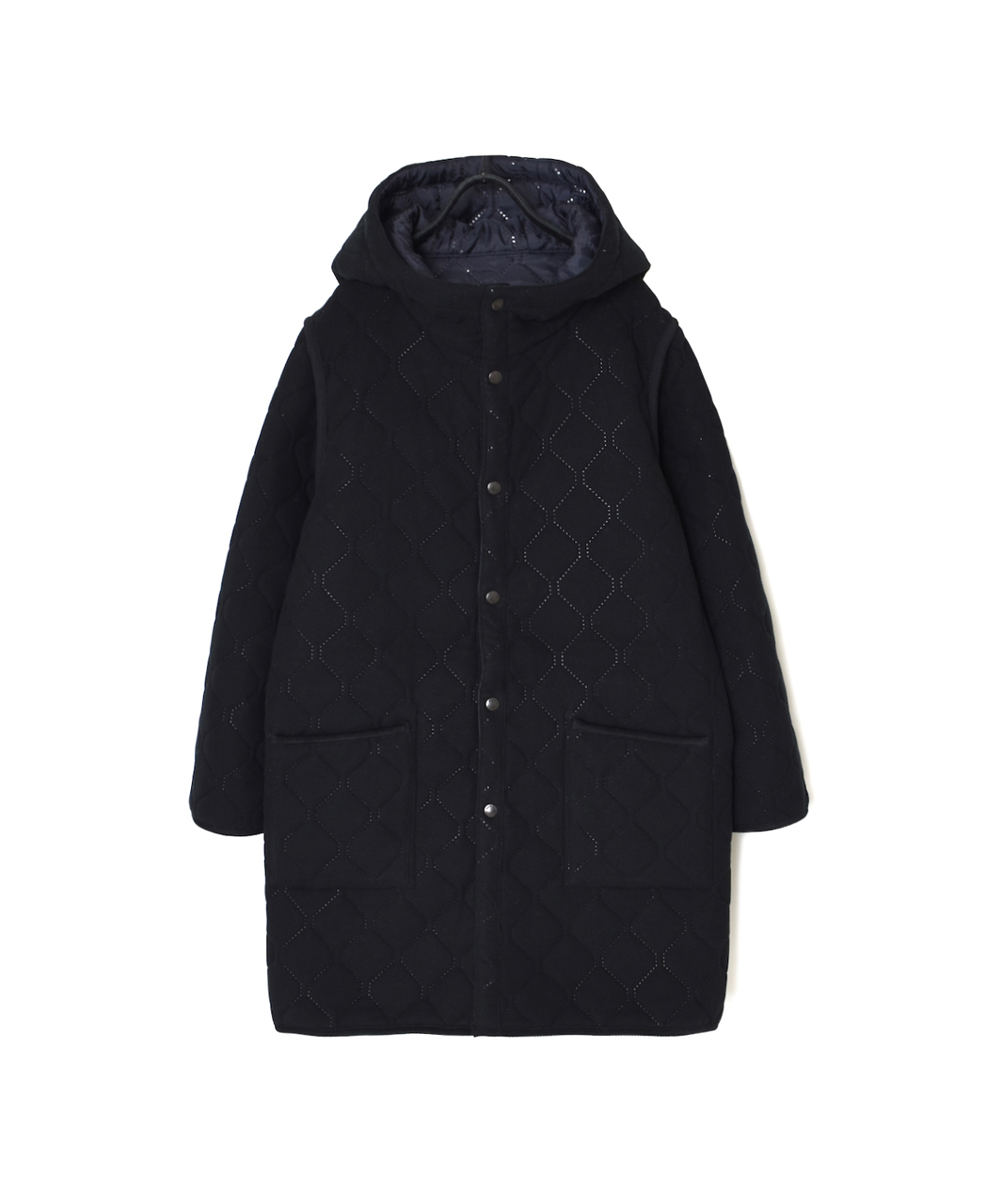 NAM2554(コート) PLAIN POLYESTER×FREECE HEAT QUILT REVERSIBLE HIGH COLLAR HOODED COAT