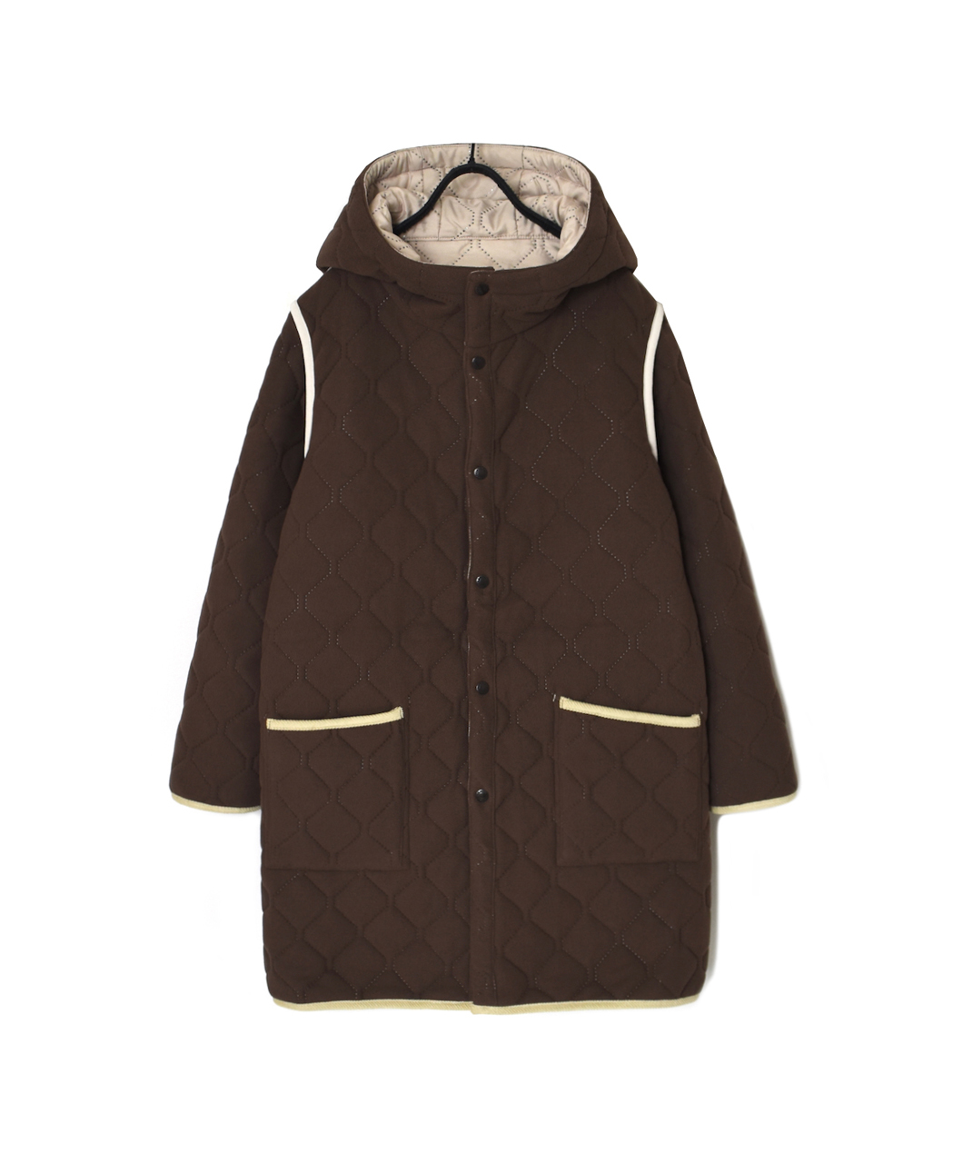 NAM2554(コート) PLAIN POLYESTER×FREECE HEAT QUILT REVERSIBLE HIGH COLLAR HOODED COAT