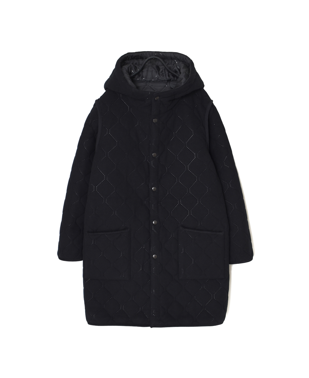 NAM2554(コート) PLAIN POLYESTER×FREECE HEAT QUILT REVERSIBLE HIGH COLLAR HOODED COAT
