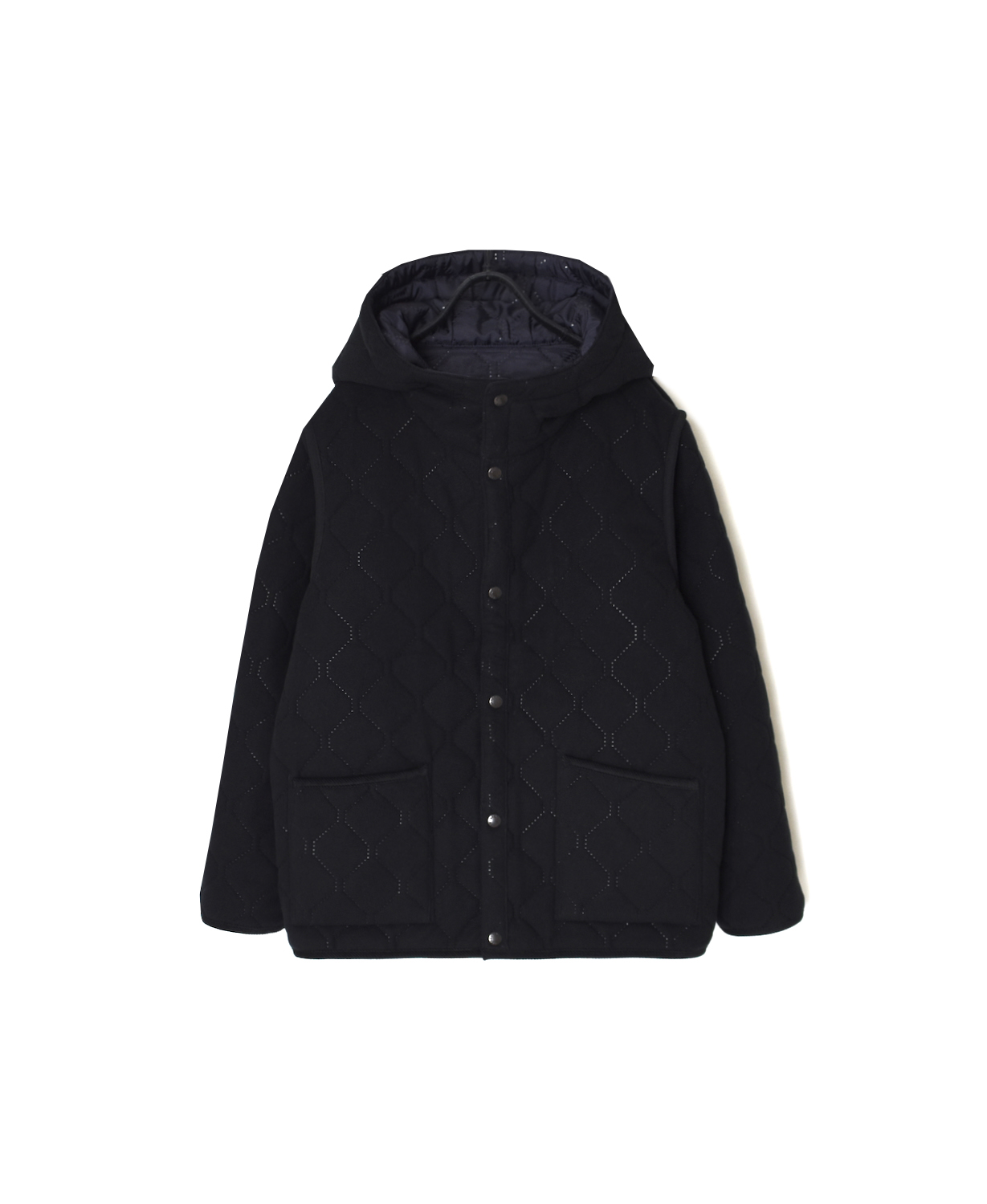 NAM2556(ジャケット) PLAIN POLYESTER×FREECE HEAT QUILT REVERSIBLE HIGH COLLAR HOODED JACKET