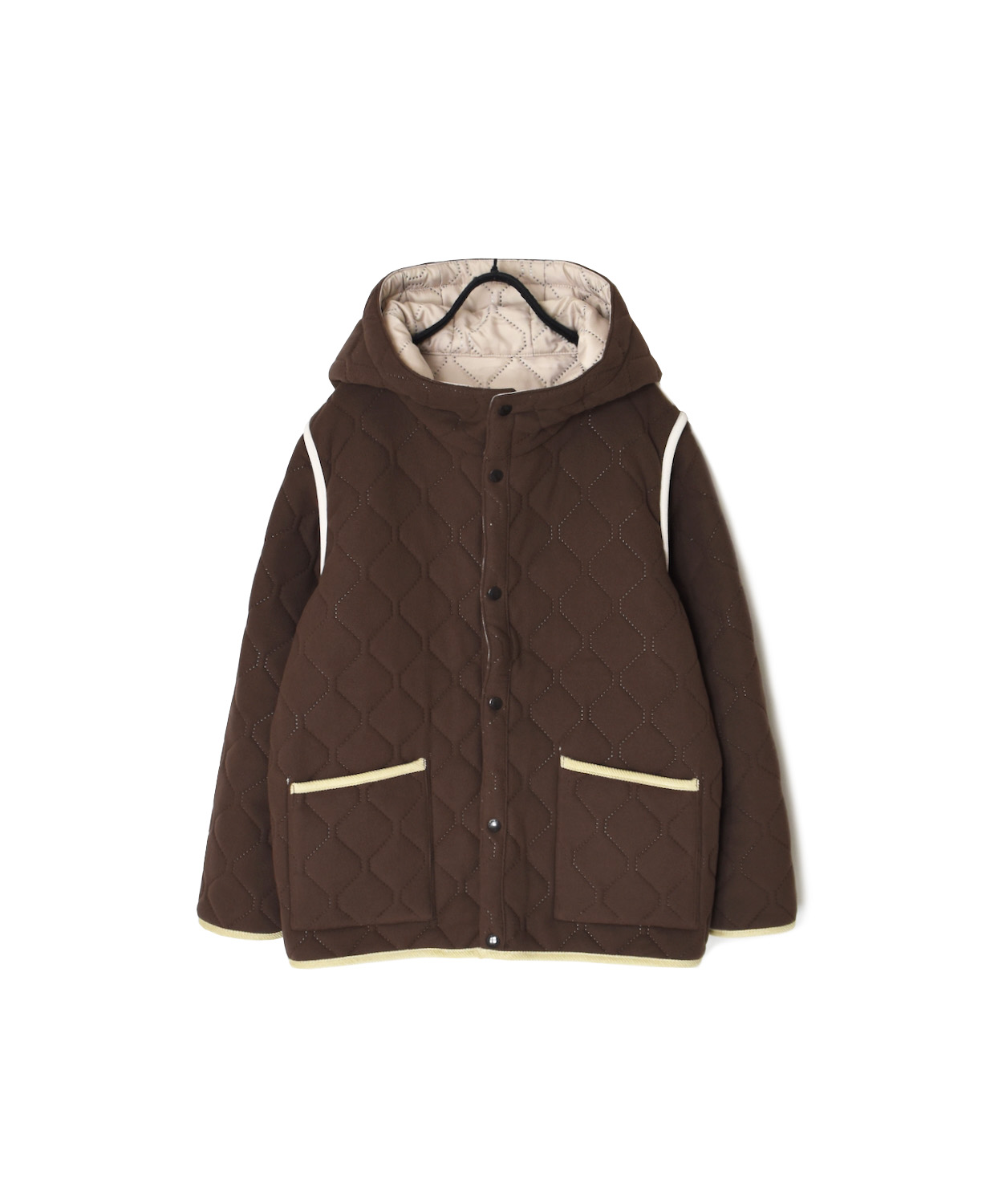 NAM2556(ジャケット) PLAIN POLYESTER×FREECE HEAT QUILT REVERSIBLE HIGH COLLAR HOODED JACKET