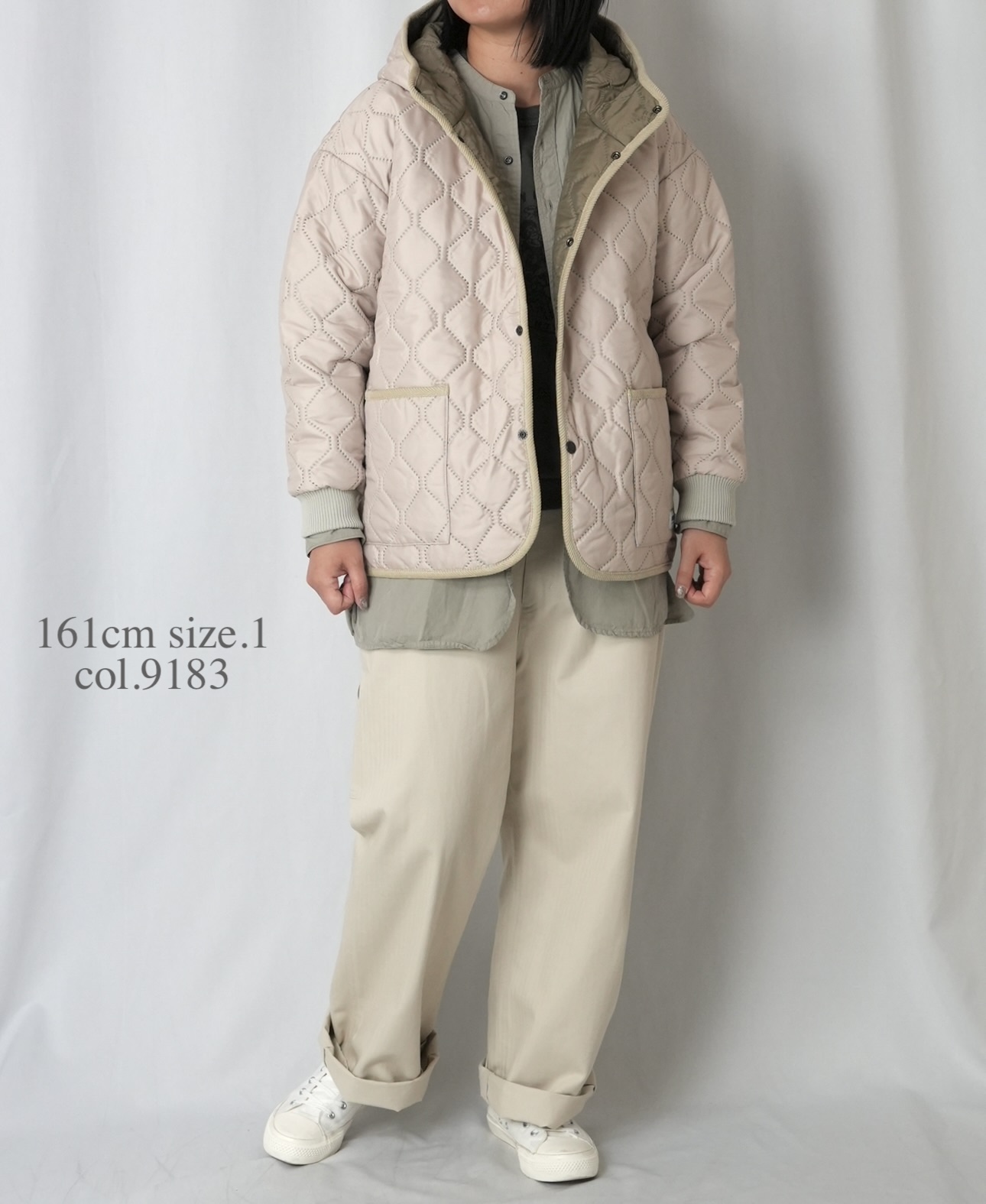 NAM2561PP(ジャケット) PLAIN POLYESTERxPLAIN POLYESTER HEAT QUILT OVERSIZED HOODED JACKET WITH RIBBED CUFF