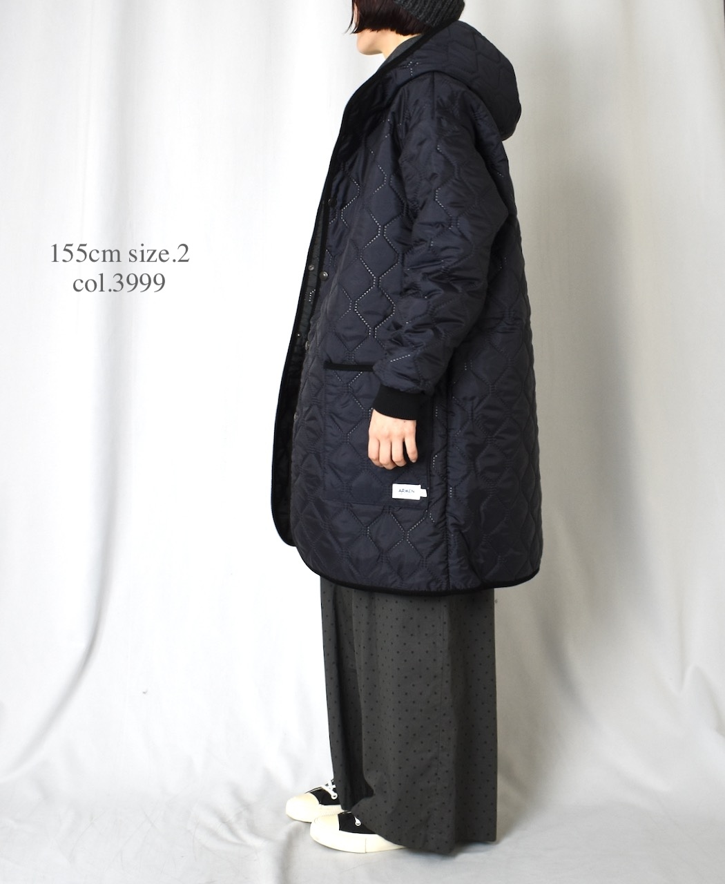 NAM2562PP(コート) PLAIN POLYESTERxPLAIN POLYESTER HEAT QUILT OVERSIZED MID-LENGTH HOODED COAT WITH RIBBED CUFF