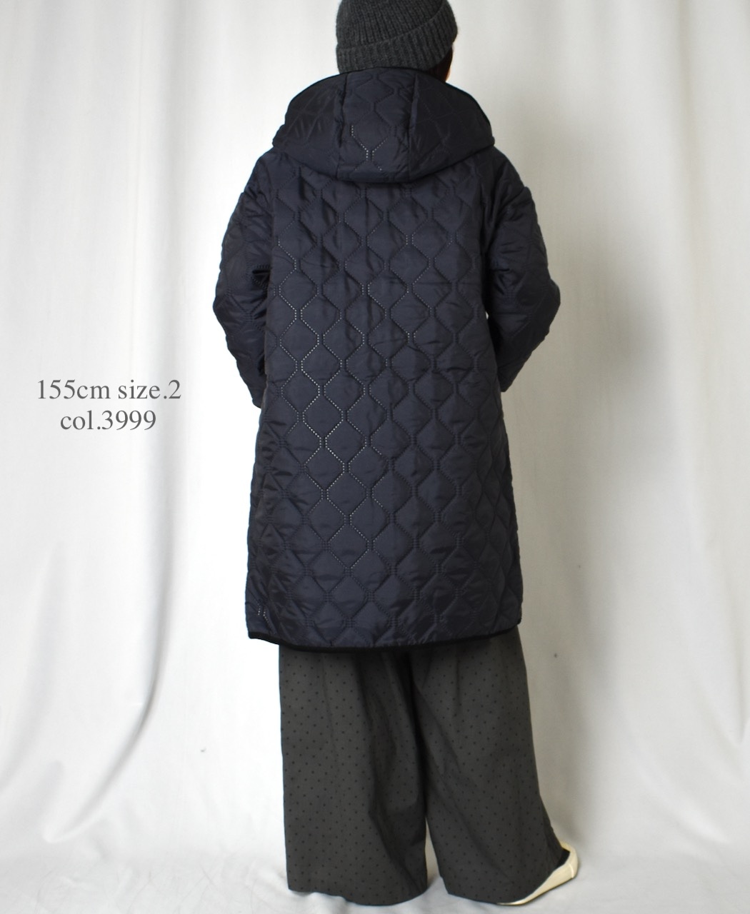 NAM2562PP(コート) PLAIN POLYESTERxPLAIN POLYESTER HEAT QUILT OVERSIZED MID-LENGTH HOODED COAT WITH RIBBED CUFF