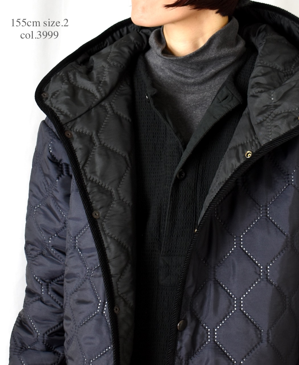 NAM2562PP(コート) PLAIN POLYESTERxPLAIN POLYESTER HEAT QUILT OVERSIZED MID-LENGTH HOODED COAT WITH RIBBED CUFF