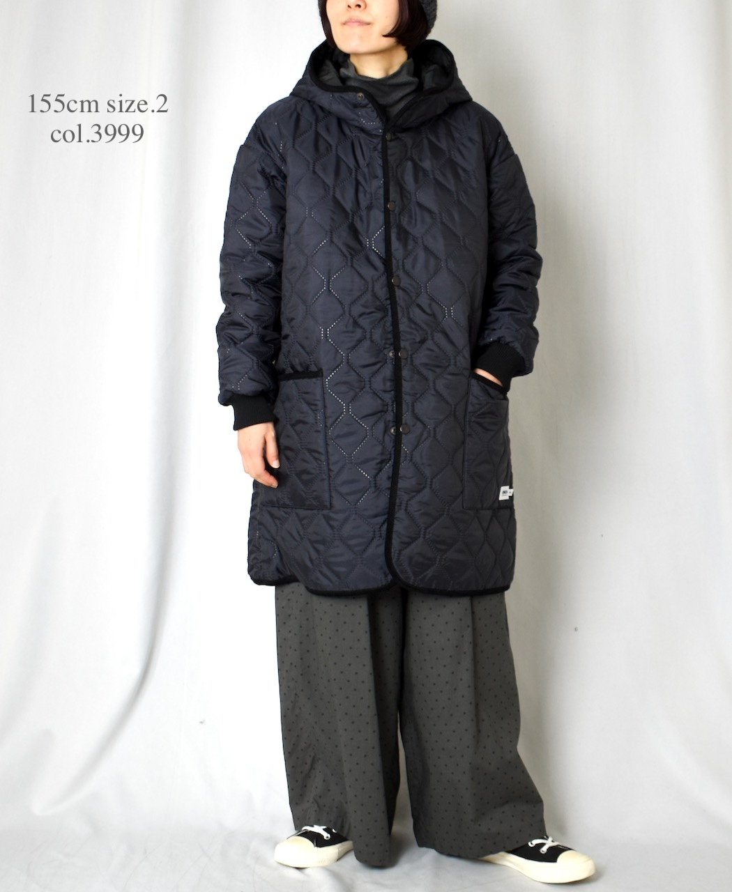 NAM2562PP(コート) PLAIN POLYESTERxPLAIN POLYESTER HEAT QUILT OVERSIZED MID-LENGTH HOODED COAT WITH RIBBED CUFF