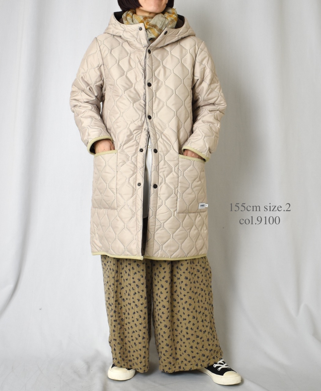 NAM2554(コート) PLAIN POLYESTER×FREECE HEAT QUILT REVERSIBLE HIGH COLLAR HOODED COAT