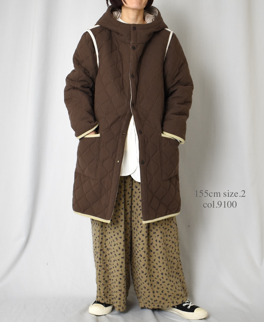 NAM2554(コート) PLAIN POLYESTER×FREECE HEAT QUILT REVERSIBLE HIGH COLLAR HOODED COAT