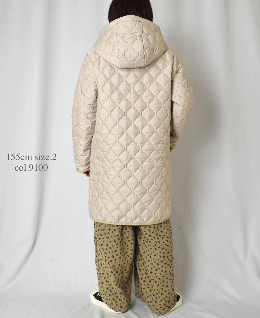 NAM2554(コート) PLAIN POLYESTER×FREECE HEAT QUILT REVERSIBLE HIGH COLLAR HOODED COAT