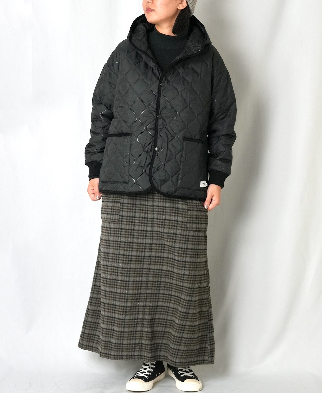 NAM2561PP(ジャケット) PLAIN POLYESTERxPLAIN POLYESTER HEAT QUILT OVERSIZED HOODED JACKET WITH RIBBED CUFF