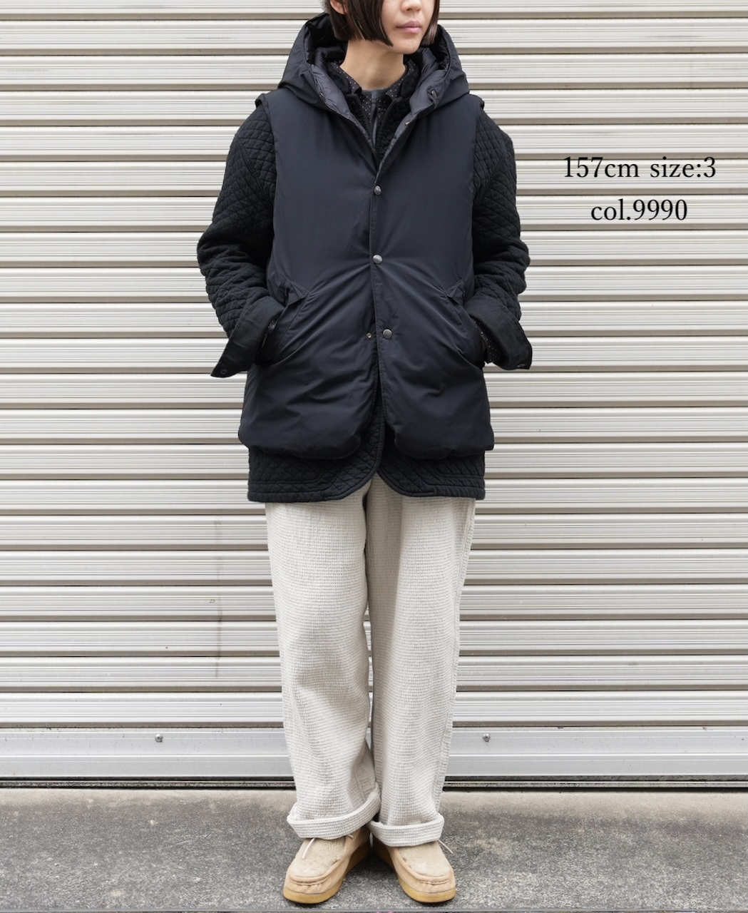 NAM2591(ベスト) POLY×COTTON REVERSIBLE DOWN SNAP FRONT HOODED VEST