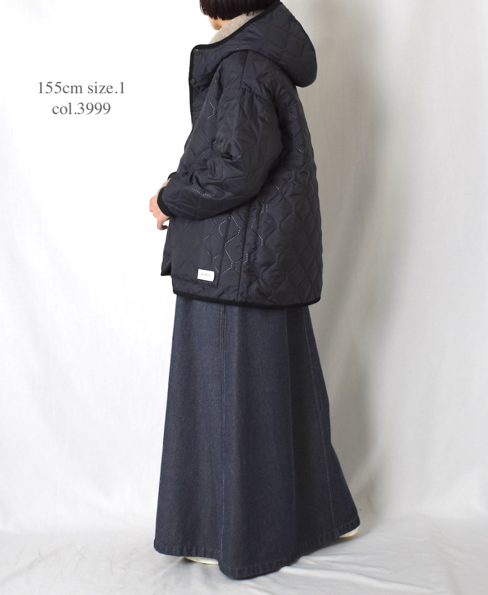 NAM2561PP(ジャケット) PLAIN POLYESTERxPLAIN POLYESTER HEAT QUILT OVERSIZED HOODED JACKET WITH RIBBED CUFF