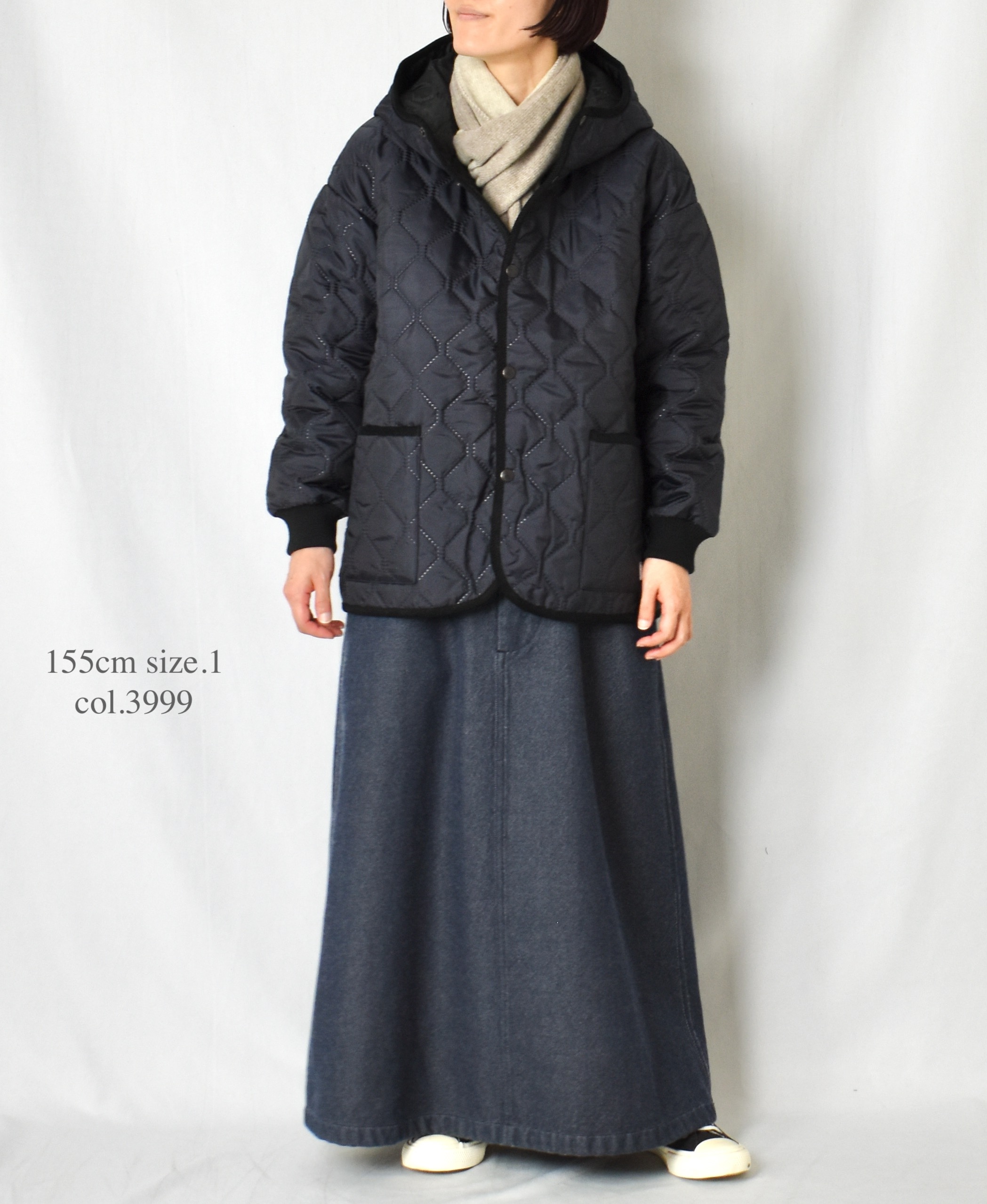 NAM2561PP(ジャケット) PLAIN POLYESTERxPLAIN POLYESTER HEAT QUILT OVERSIZED HOODED JACKET WITH RIBBED CUFF