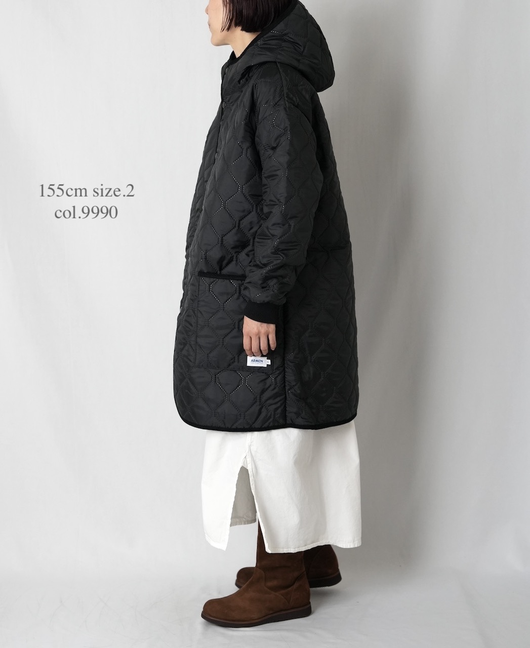 NAM2562PP(コート) PLAIN POLYESTERxPLAIN POLYESTER HEAT QUILT OVERSIZED MID-LENGTH HOODED COAT WITH RIBBED CUFF