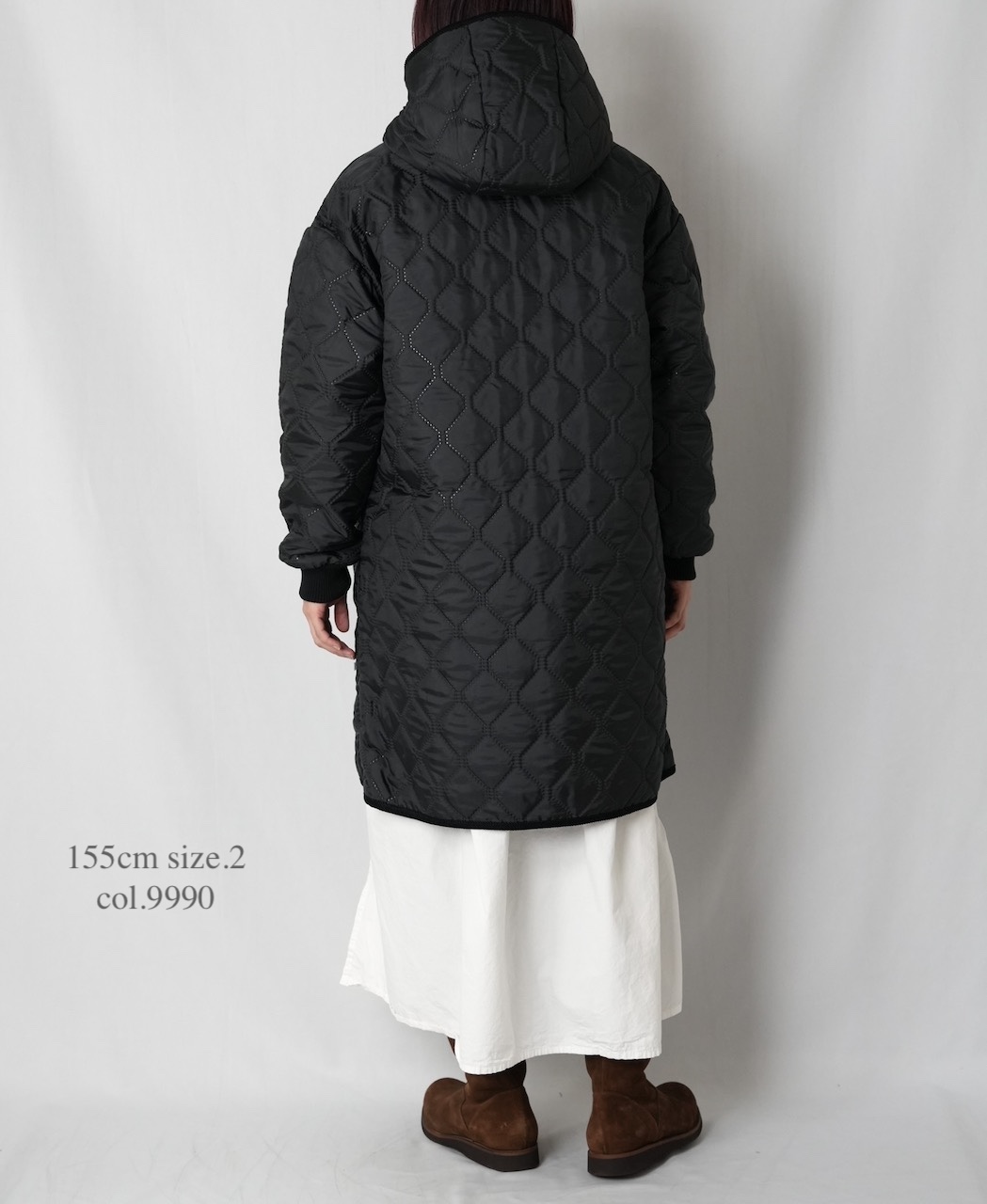NAM2562PP(コート) PLAIN POLYESTERxPLAIN POLYESTER HEAT QUILT OVERSIZED MID-LENGTH HOODED COAT WITH RIBBED CUFF