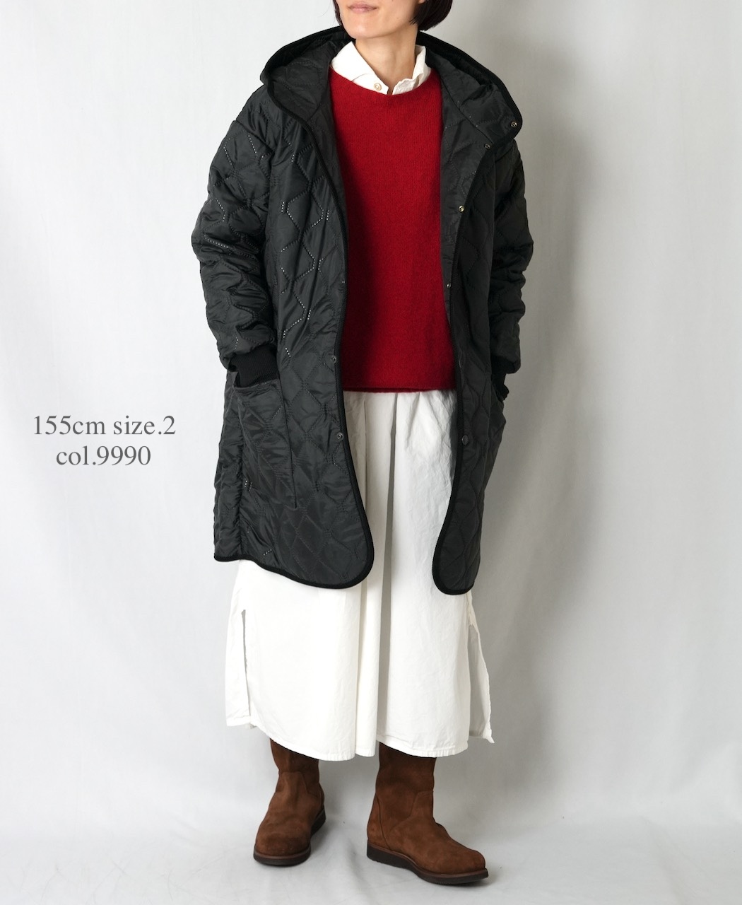 NAM2562PP(コート) PLAIN POLYESTERxPLAIN POLYESTER HEAT QUILT OVERSIZED MID-LENGTH HOODED COAT WITH RIBBED CUFF