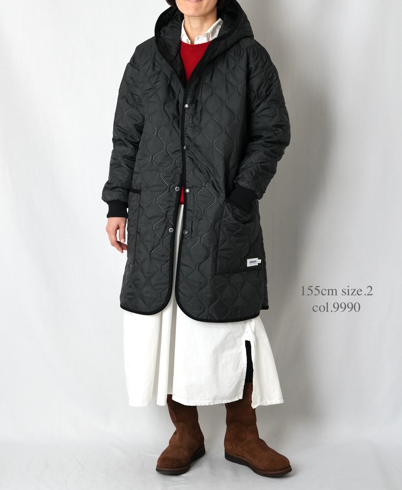 NAM2562PP(コート) PLAIN POLYESTERxPLAIN POLYESTER HEAT QUILT OVERSIZED MID-LENGTH HOODED COAT WITH RIBBED CUFF