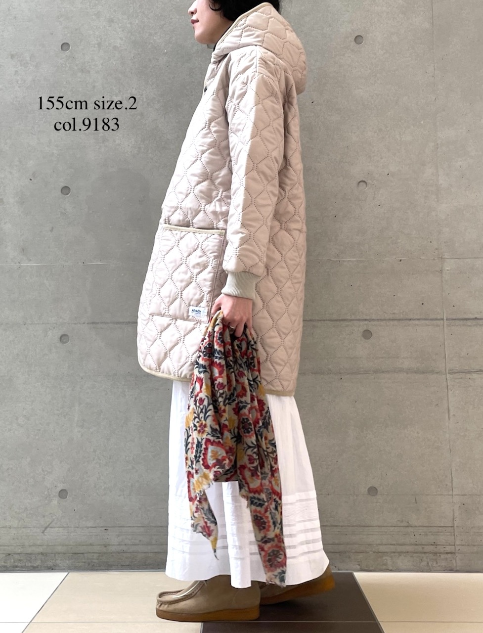 NAM2562PP(コート) PLAIN POLYESTERxPLAIN POLYESTER HEAT QUILT OVERSIZED MID-LENGTH HOODED COAT WITH RIBBED CUFF