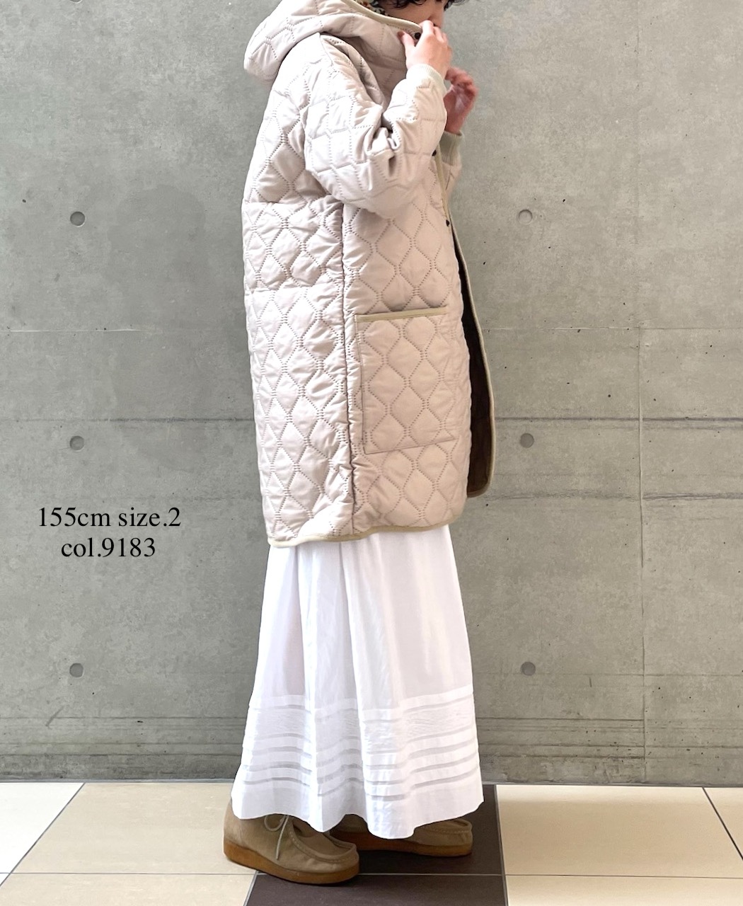 NAM2562PP(コート) PLAIN POLYESTERxPLAIN POLYESTER HEAT QUILT OVERSIZED MID-LENGTH HOODED COAT WITH RIBBED CUFF