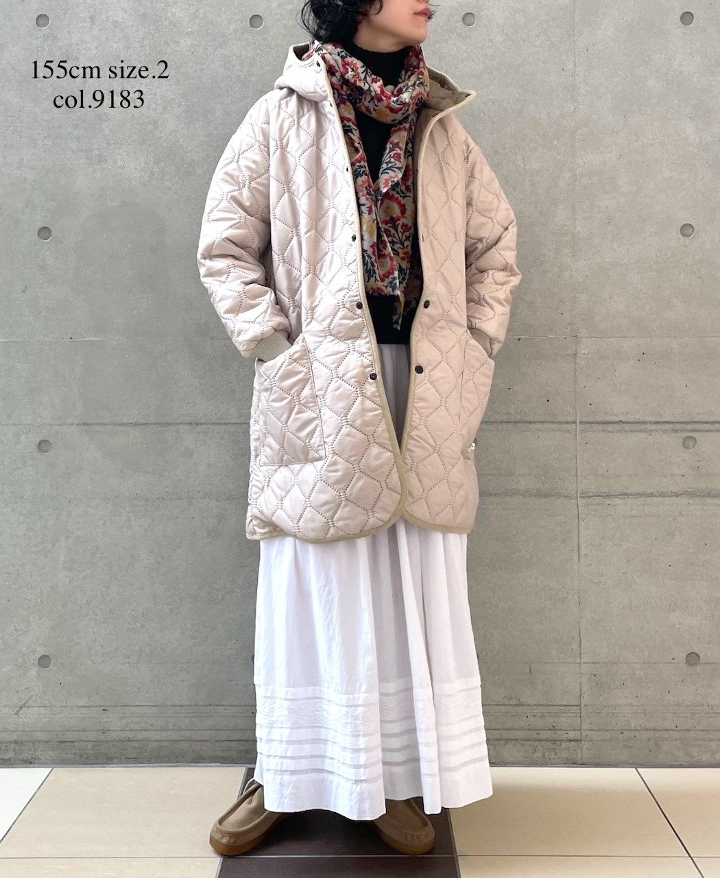 NAM2562PP(コート) PLAIN POLYESTERxPLAIN POLYESTER HEAT QUILT OVERSIZED MID-LENGTH HOODED COAT WITH RIBBED CUFF