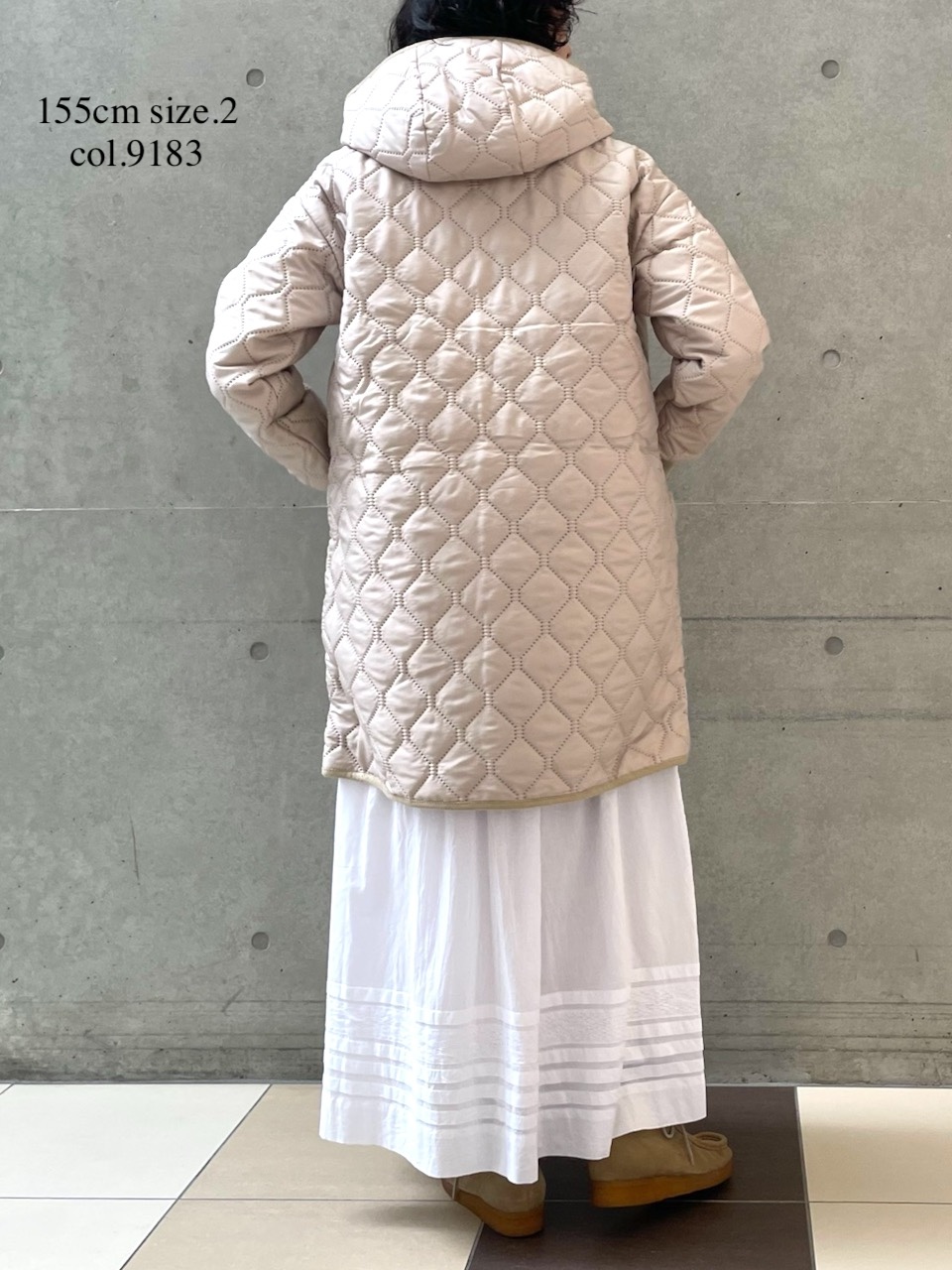 NAM2562PP(コート) PLAIN POLYESTERxPLAIN POLYESTER HEAT QUILT OVERSIZED MID-LENGTH HOODED COAT WITH RIBBED CUFF