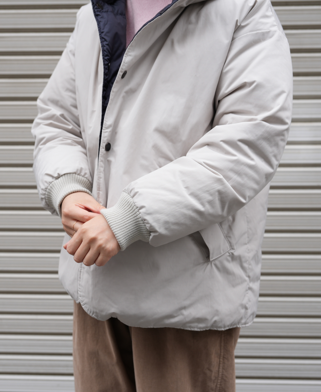 NAM2462(ジャケット) POLY×COTTON REVERSIBLE DOWN SNAP FRONT HOODED JACKET