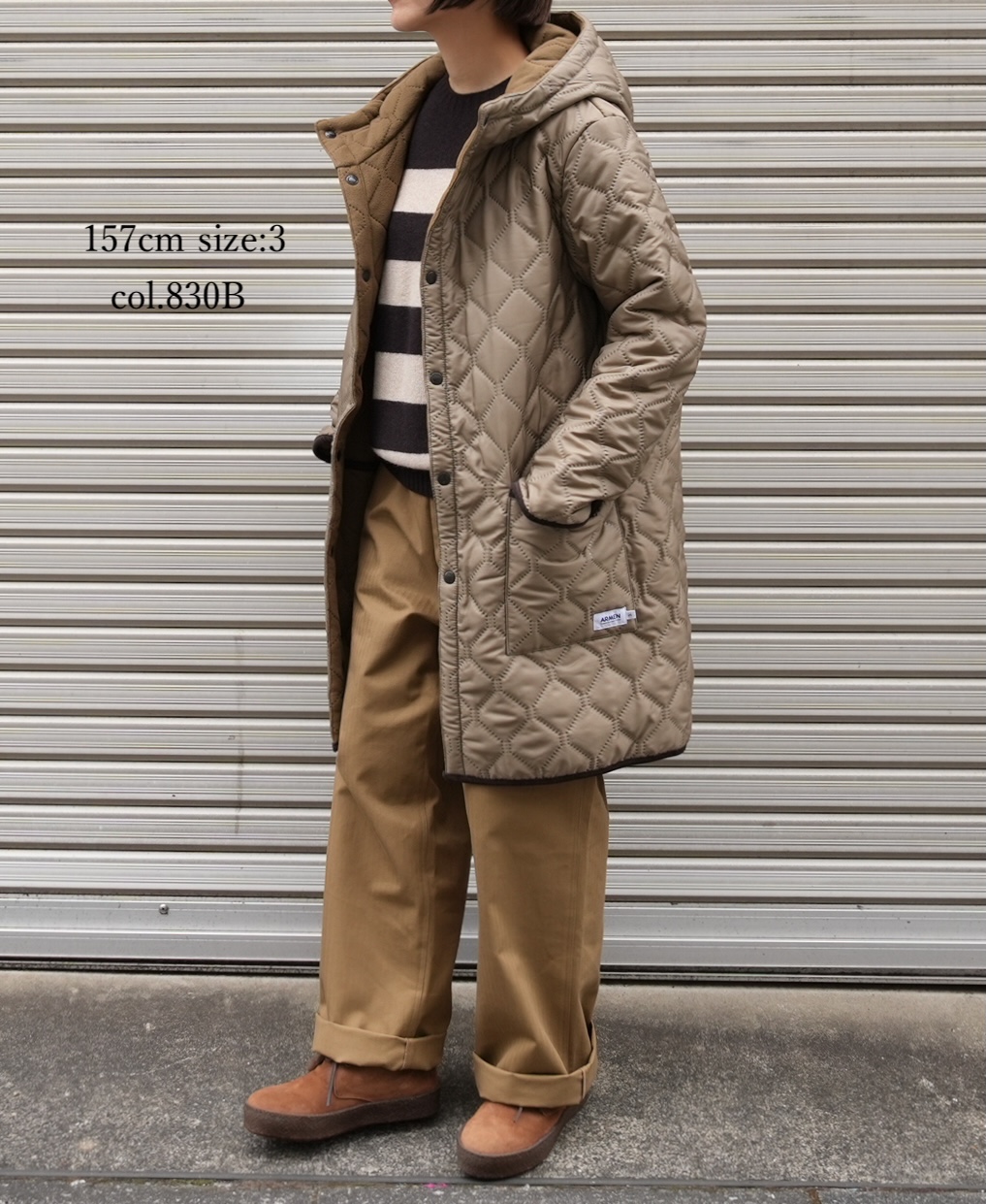 NAM2554(コート) PLAIN POLYESTER×FREECE HEAT QUILT REVERSIBLE HIGH COLLAR HOODED COAT