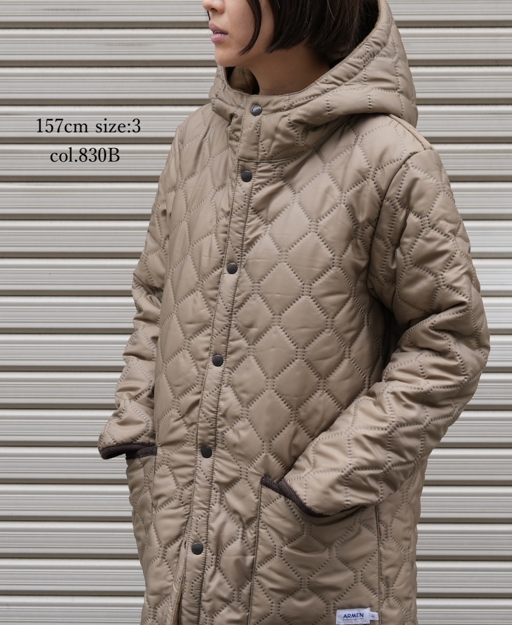 NAM2554(コート) PLAIN POLYESTER×FREECE HEAT QUILT REVERSIBLE HIGH COLLAR HOODED COAT