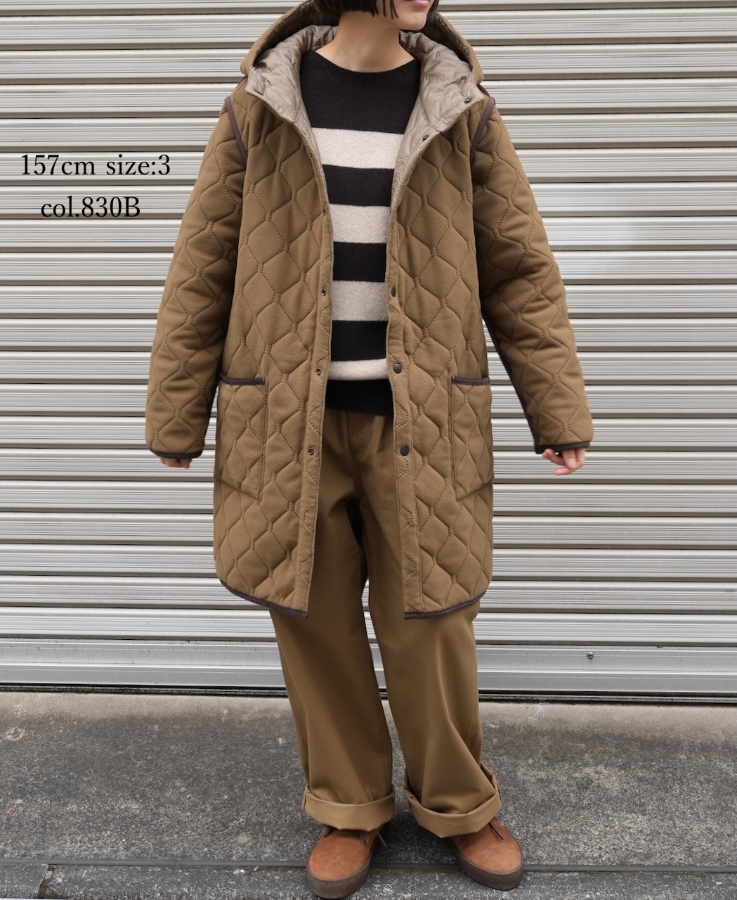 NAM2554(コート) PLAIN POLYESTER×FREECE HEAT QUILT REVERSIBLE HIGH COLLAR HOODED COAT