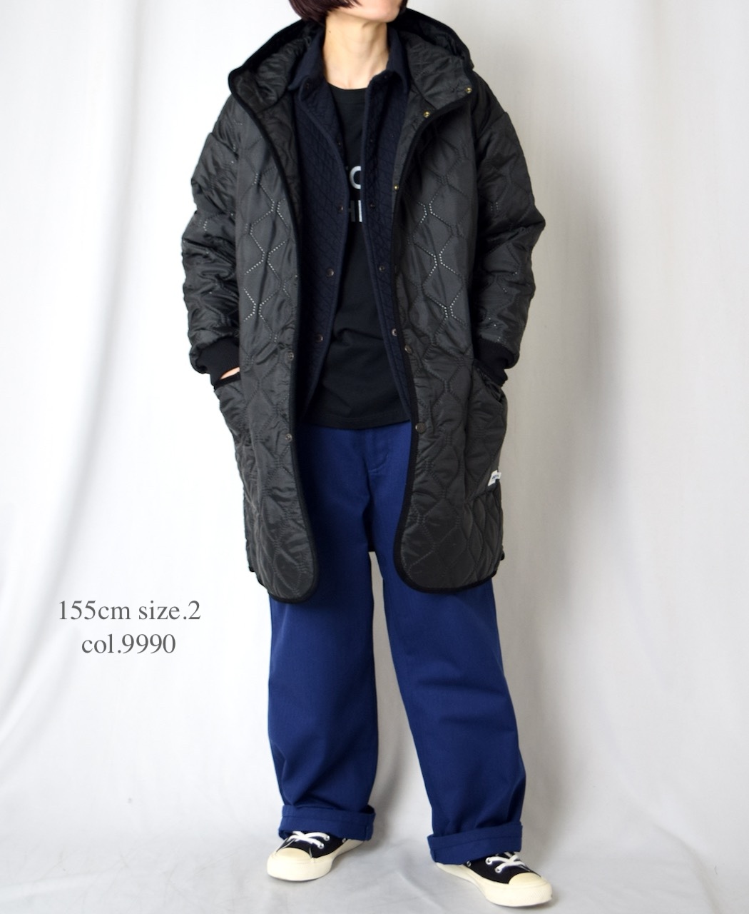 NAM2562PP(コート) PLAIN POLYESTERxPLAIN POLYESTER HEAT QUILT OVERSIZED MID-LENGTH HOODED COAT WITH RIBBED CUFF