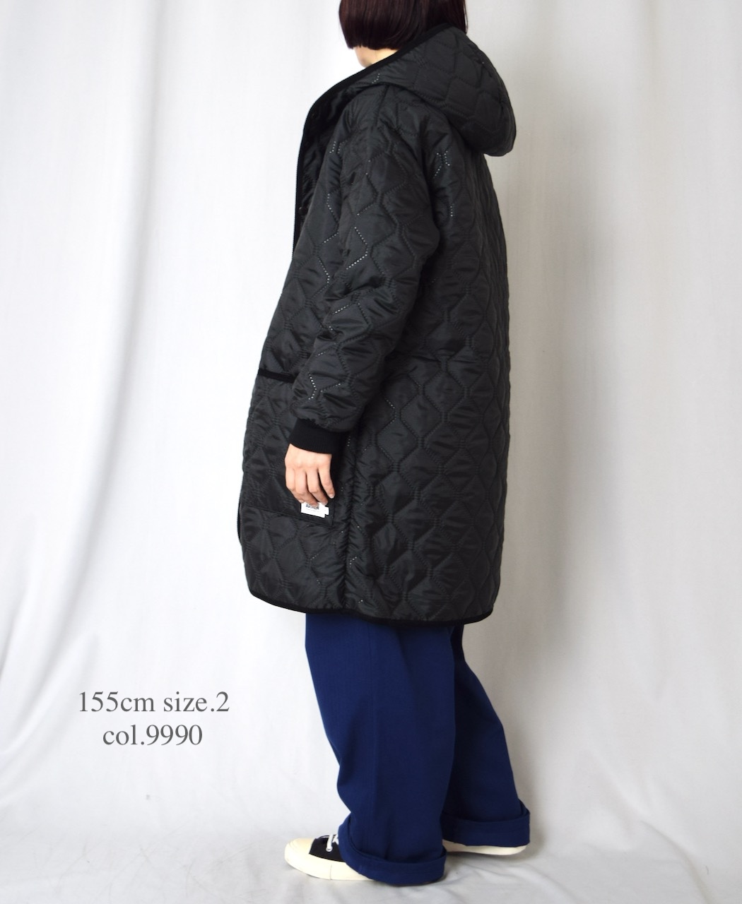 NAM2562PP(コート) PLAIN POLYESTERxPLAIN POLYESTER HEAT QUILT OVERSIZED MID-LENGTH HOODED COAT WITH RIBBED CUFF