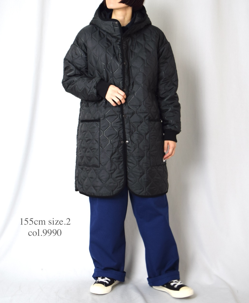 NAM2562PP(コート) PLAIN POLYESTERxPLAIN POLYESTER HEAT QUILT OVERSIZED MID-LENGTH HOODED COAT WITH RIBBED CUFF