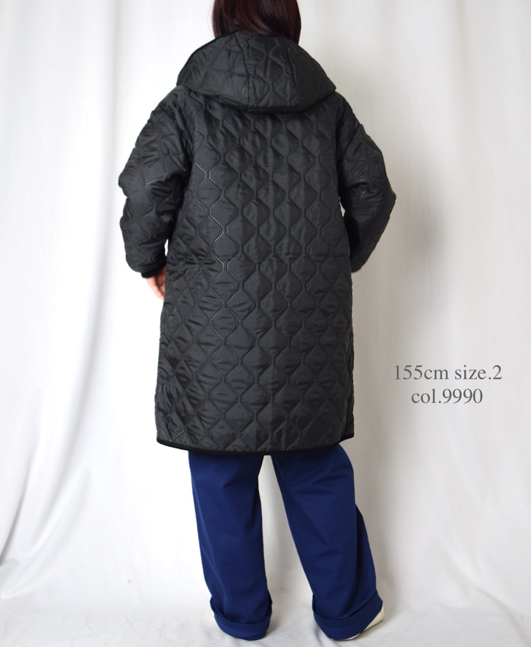 NAM2562PP(コート) PLAIN POLYESTERxPLAIN POLYESTER HEAT QUILT OVERSIZED MID-LENGTH HOODED COAT WITH RIBBED CUFF