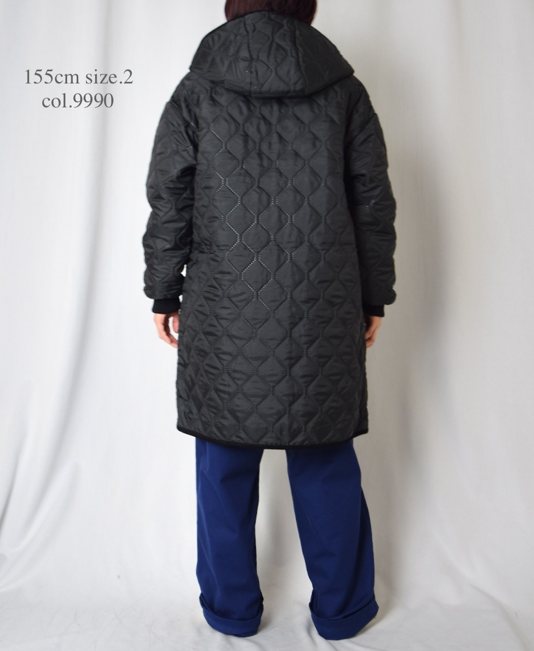 NAM2562PP(コート) PLAIN POLYESTERxPLAIN POLYESTER HEAT QUILT OVERSIZED MID-LENGTH HOODED COAT WITH RIBBED CUFF
