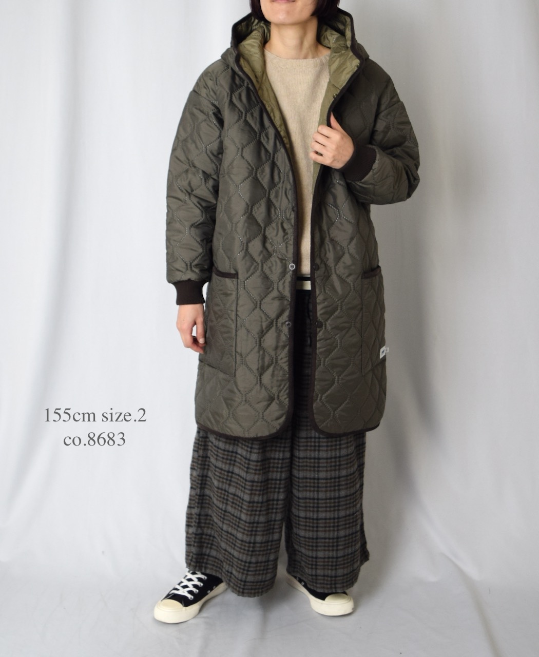 NAM2562PP(コート) PLAIN POLYESTERxPLAIN POLYESTER HEAT QUILT OVERSIZED MID-LENGTH HOODED COAT WITH RIBBED CUFF