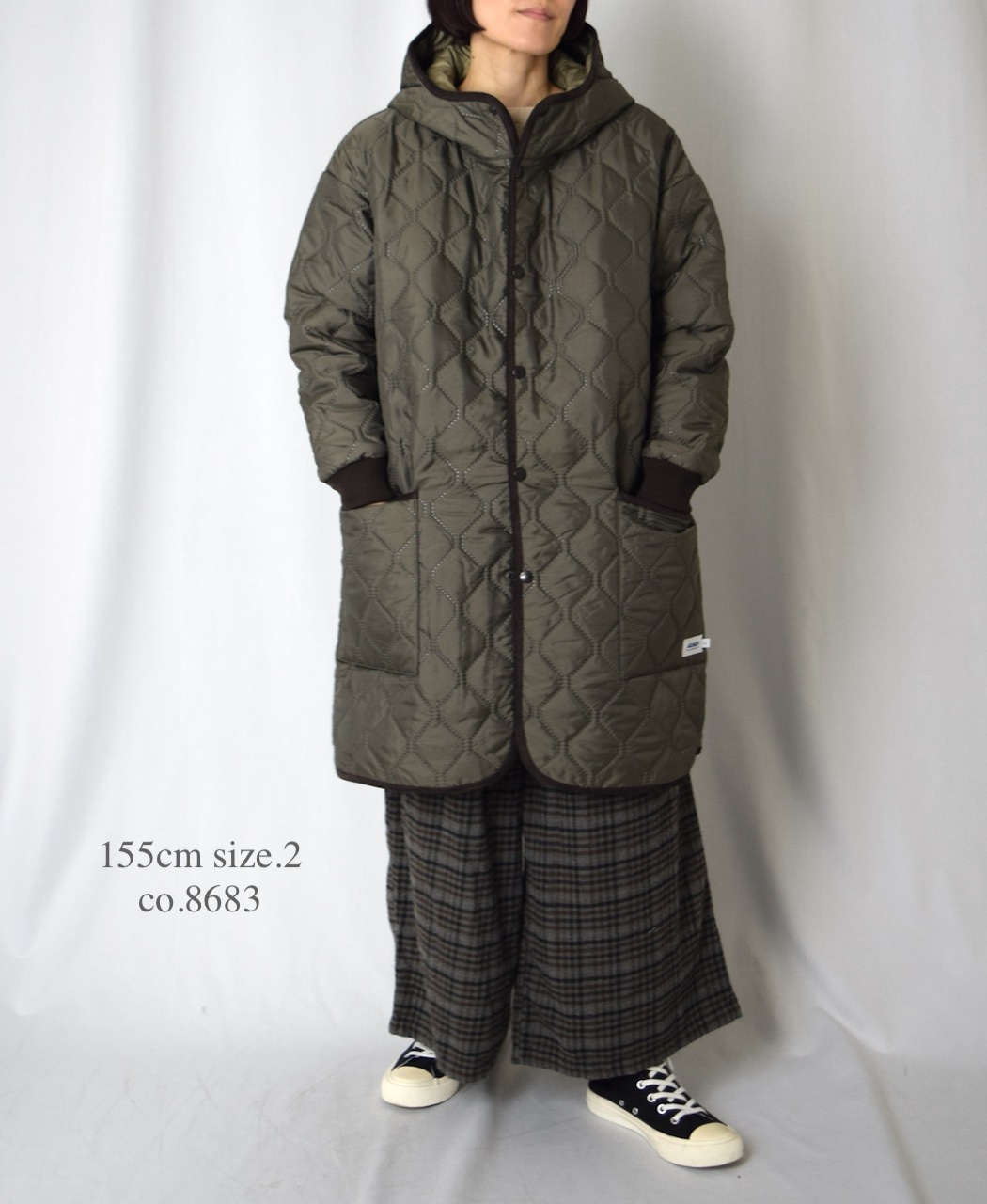 NAM2562PP(コート) PLAIN POLYESTERxPLAIN POLYESTER HEAT QUILT OVERSIZED MID-LENGTH HOODED COAT WITH RIBBED CUFF