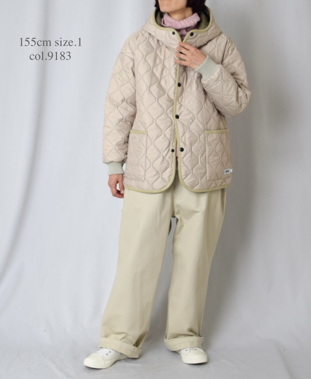 NAM2561PP(ジャケット) PLAIN POLYESTERxPLAIN POLYESTER HEAT QUILT OVERSIZED HOODED JACKET WITH RIBBED CUFF