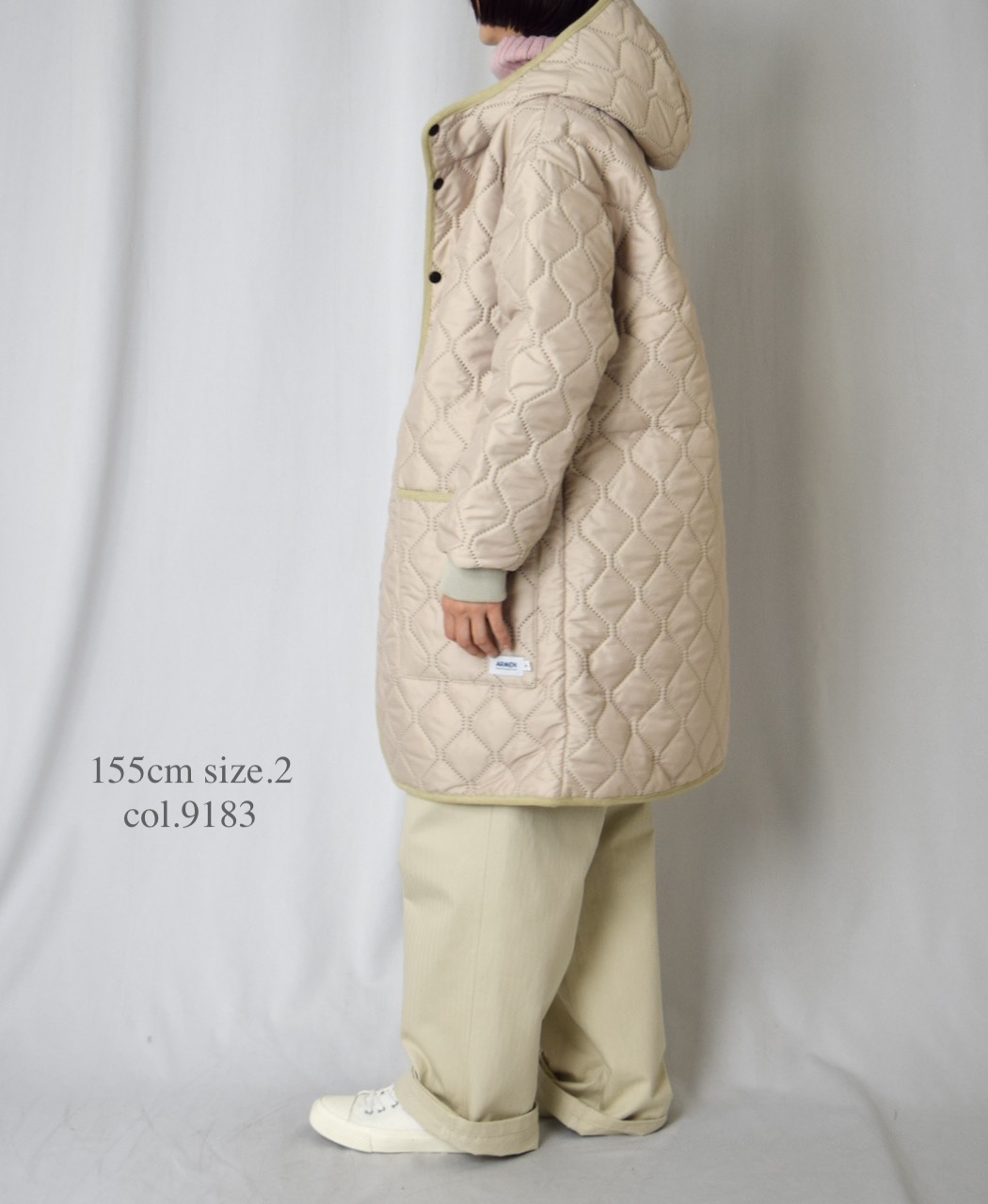 NAM2562PP(コート) PLAIN POLYESTERxPLAIN POLYESTER HEAT QUILT OVERSIZED MID-LENGTH HOODED COAT WITH RIBBED CUFF
