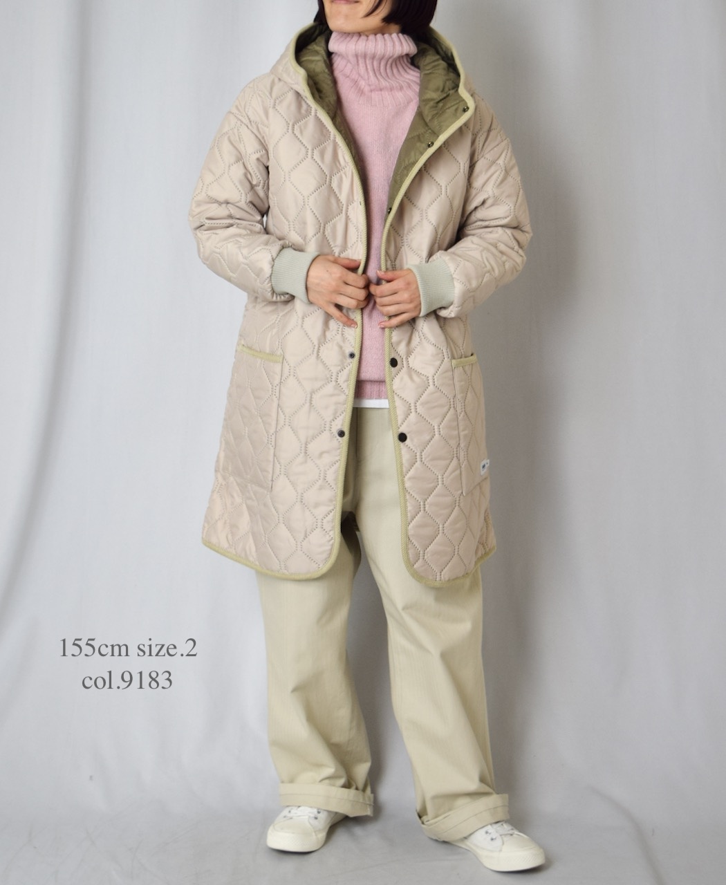 NAM2562PP(コート) PLAIN POLYESTERxPLAIN POLYESTER HEAT QUILT OVERSIZED MID-LENGTH HOODED COAT WITH RIBBED CUFF