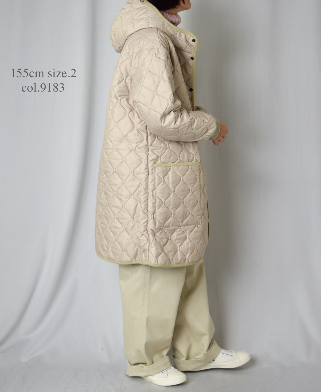 NAM2562PP(コート) PLAIN POLYESTERxPLAIN POLYESTER HEAT QUILT OVERSIZED MID-LENGTH HOODED COAT WITH RIBBED CUFF