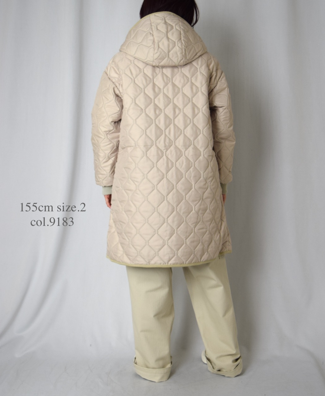 NAM2562PP(コート) PLAIN POLYESTERxPLAIN POLYESTER HEAT QUILT OVERSIZED MID-LENGTH HOODED COAT WITH RIBBED CUFF