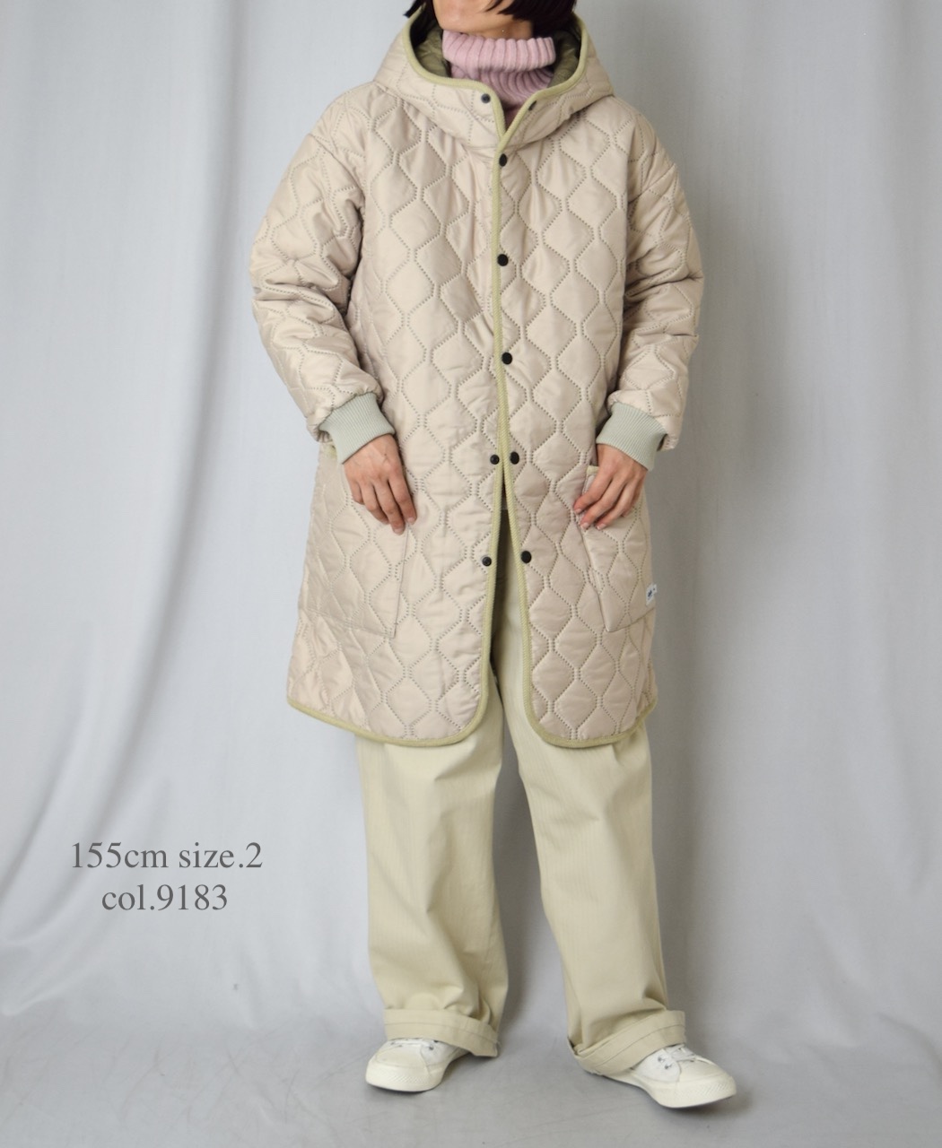 NAM2562PP(コート) PLAIN POLYESTERxPLAIN POLYESTER HEAT QUILT OVERSIZED MID-LENGTH HOODED COAT WITH RIBBED CUFF