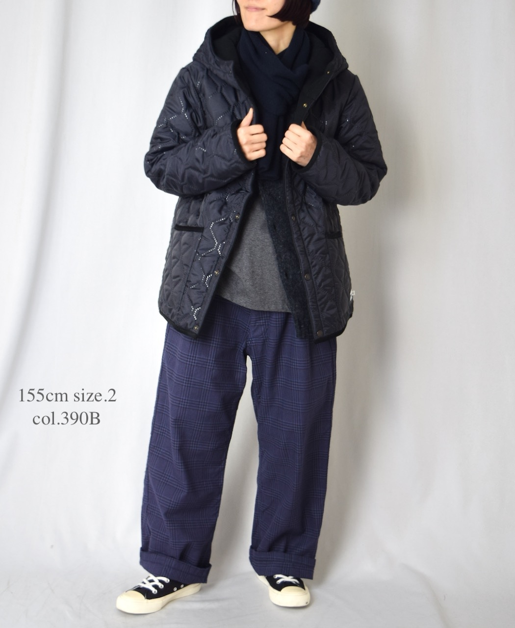 NAM2556(ジャケット) PLAIN POLYESTER×FREECE HEAT QUILT REVERSIBLE HIGH COLLAR HOODED JACKET